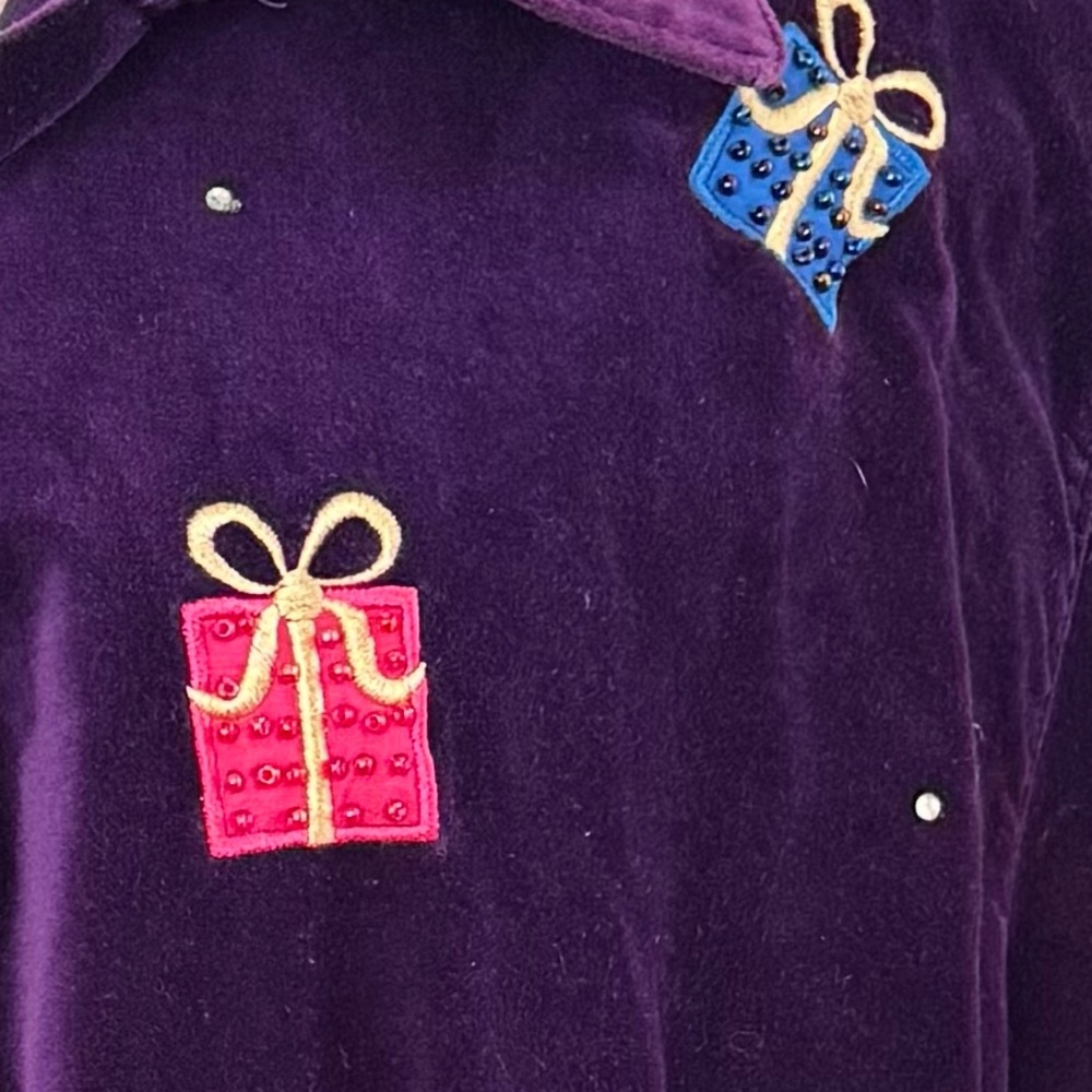 Vintage Velvet Holiday Blouse Jacket Christmas Gift Top beaded 3X - Picture 8 of 10